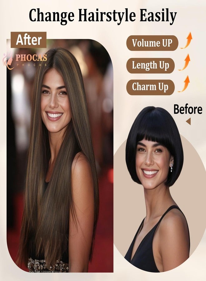 PHOCAS Long Brown Wig 23" Long Straight Brunette Wigs for Women Synthetic Chocolate Dark Brown Wigs with Highlight for Women Daily Party - Image 5